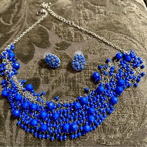 Blue Cluster Necklace and Earrings